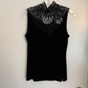 Joseph Ribkoff Black Sleeveless Top with Lace Yoke